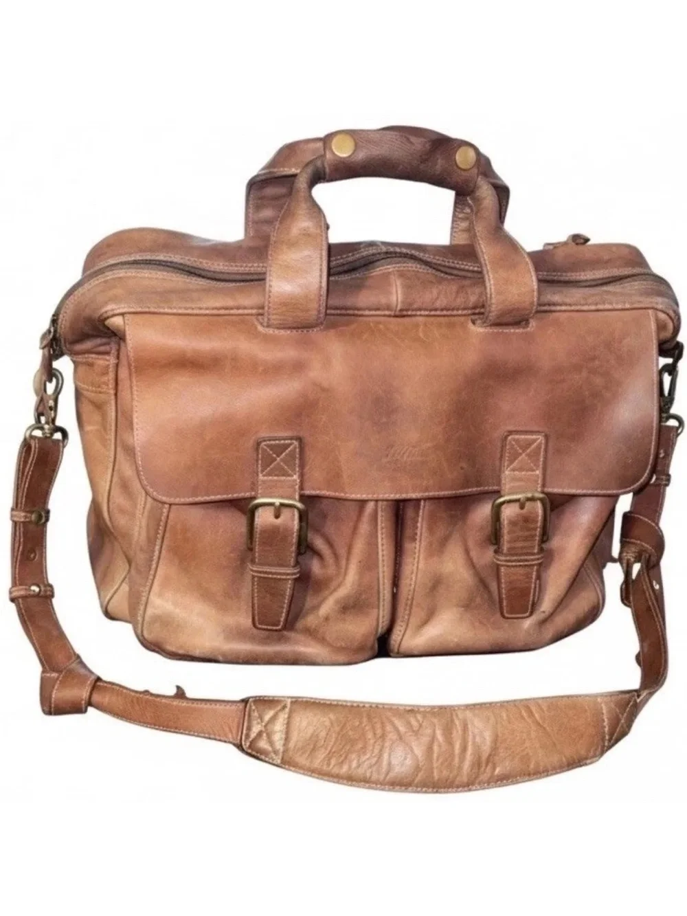 LL Bean Brown Leather Messenger Bag - Classic Work Satchel